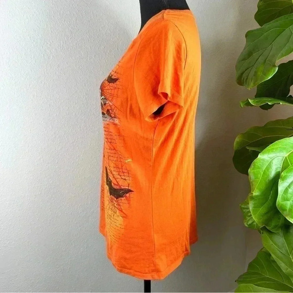 Halloween Orange Pullover Unisex T-Shirt Witch, Bats, Spider, Spider Web, Moon - Picture 7 of 11